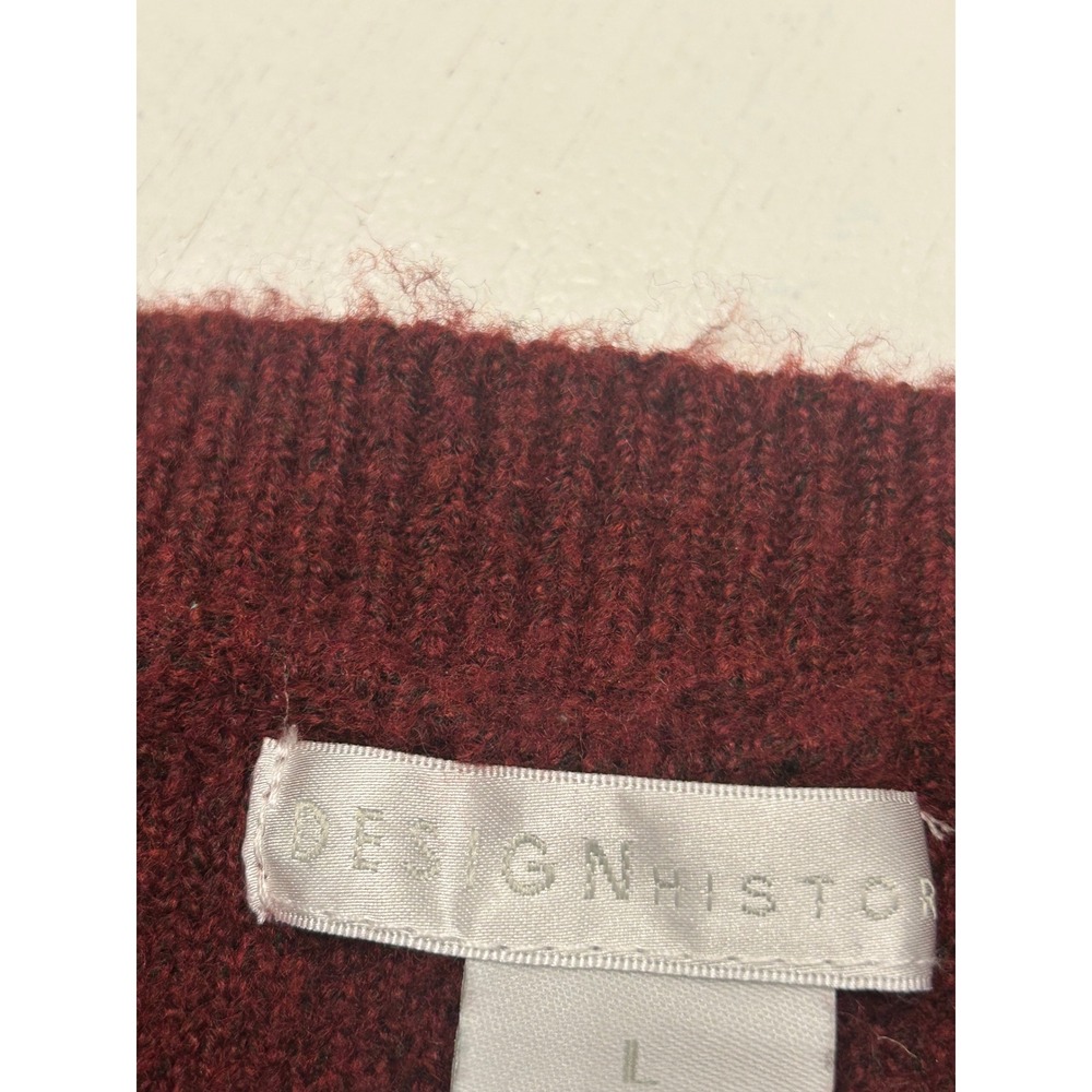 Design History Burgundy Cable Knit Henley Sweater Wool Blend Burgundy Large - Picture 5 of 7